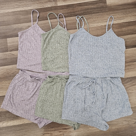 Other - Womens Pajama Set Of 3 Medium Cropped Tank Top & Shorts Blue Green Purple